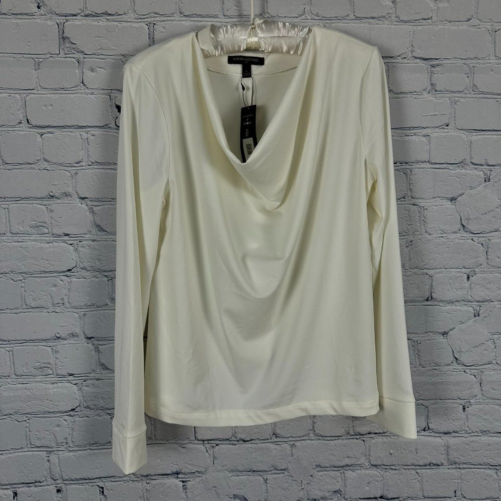 Banana Republic Women's‎ Long Sleeve Crepe Cowl Neck Top, Size Large, Snow NWT